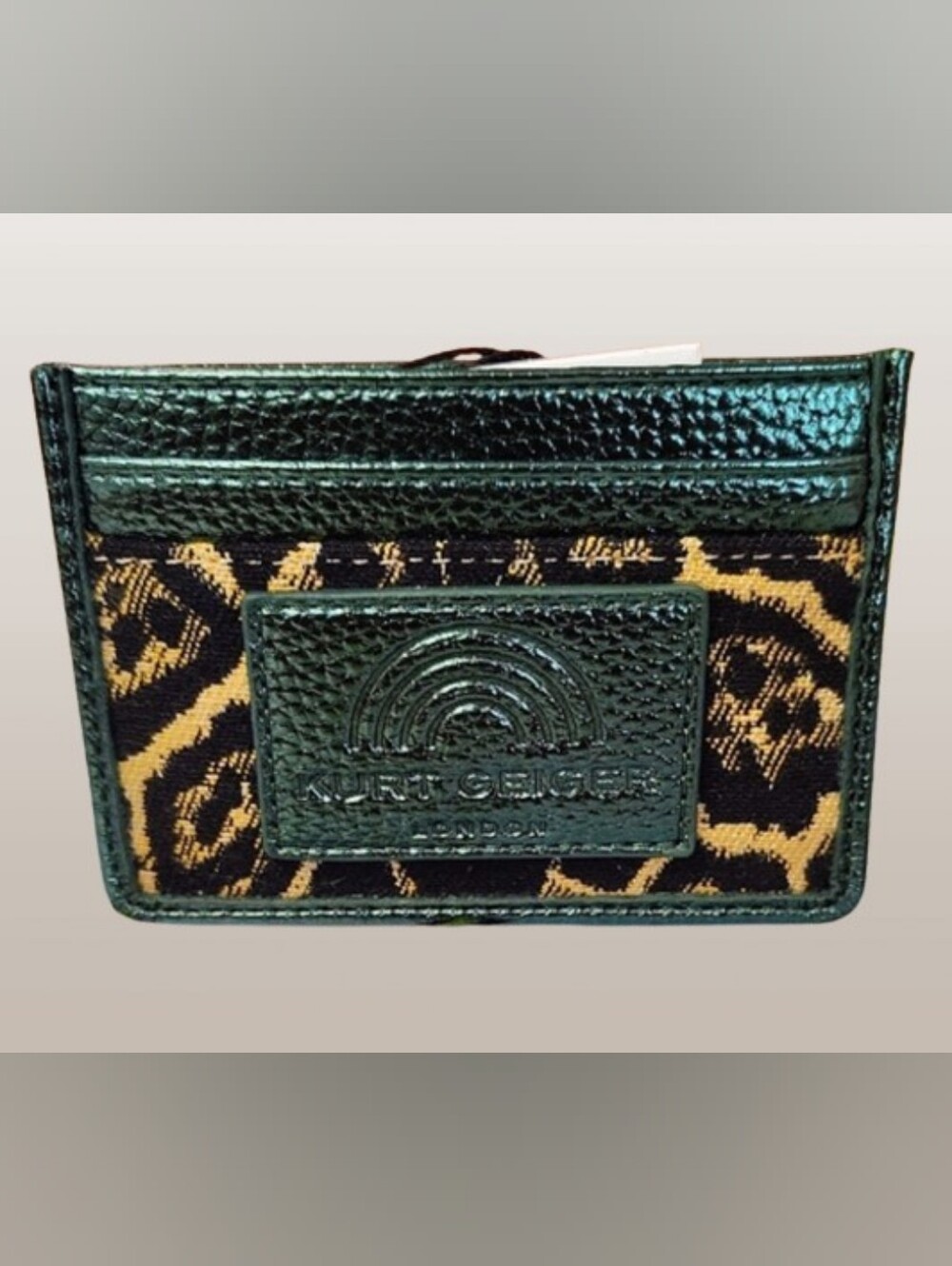 NWT Kurt Geiger Card Holder - Leopard & Metallic Green Leather